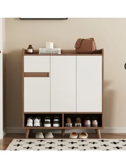 Schuhschrank in Natürlich mit verstellbaren Einlegeböden H99 B90 T35 cm