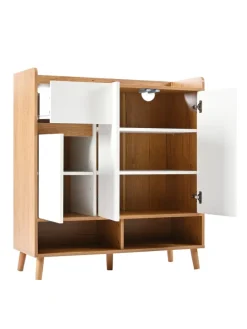 Schuhschrank in Natürlich mit verstellbaren Einlegeböden H99 B90 T35 cm