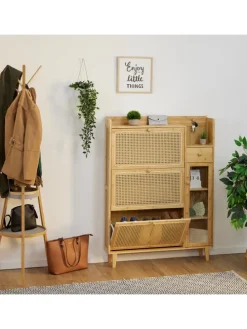 Schuhschrank in Natur - (B)95 x (H)127 x (T)19 cm