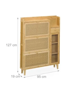 Schuhschrank in Natur - (B)95 x (H)127 x (T)19 cm