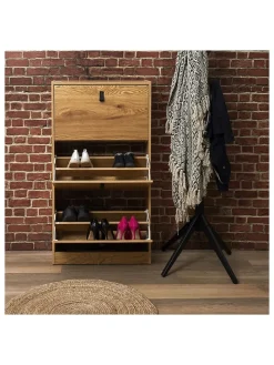 Schuhschrank in Natur - (B)63 x (H)117 x (T)24 cm