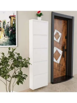 Schuhschrank in Weiß - (B)50 x (H)169 x (T)15 cm