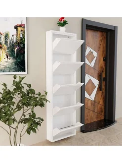 Schuhschrank in Weiß - (B)50 x (H)169 x (T)15 cm