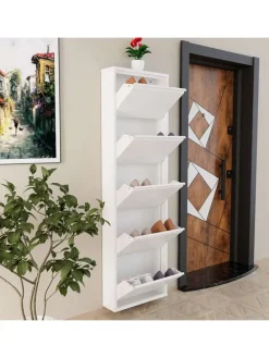 Schuhschrank in Weiß - (B)50 x (H)169 x (T)15 cm