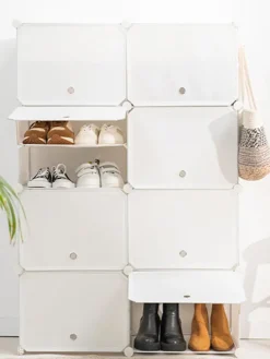 Schuhschrank in Weiß - (B)84 x (H)160 x (T)32 cm