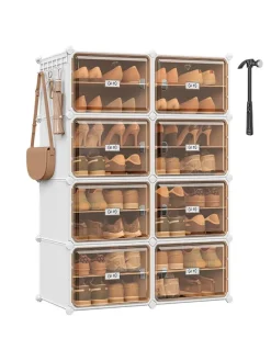 Schuhschrank in Weiß/ Hellbraun - (B)95 x (H)125,5 x (T)32 cm