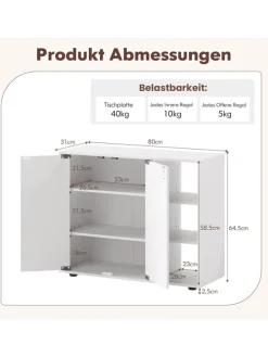 Schuhschrank mit 2 Türen 80 x 31 x 64,5 cm in Weiß