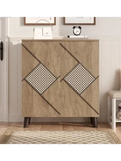 Schuhschrank mit Stauraum und Dekorativem Rattanmuster