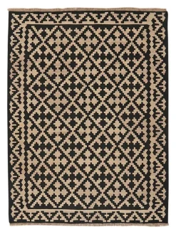 Schurwoll-Teppich in Creme/ Schwarz