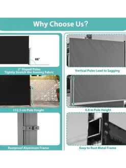 Seitenmarkise 180 x 300 cm Garten in Schwarz