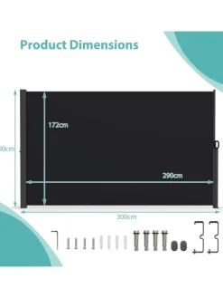 Seitenmarkise 180 x 300 cm Garten in Schwarz