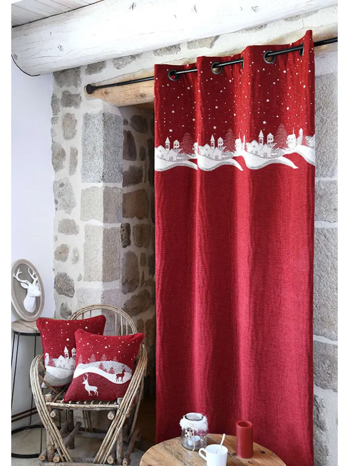 Ösenvorhang "Savoyard" in Rot/ Weiß - (L)260 x (B)145 cm