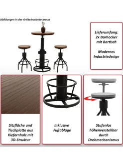 Set Bartisch + 2x Barhocker N17, Braun