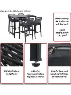 Set Bartisch + 4x Barhocker P91, Hellgrau