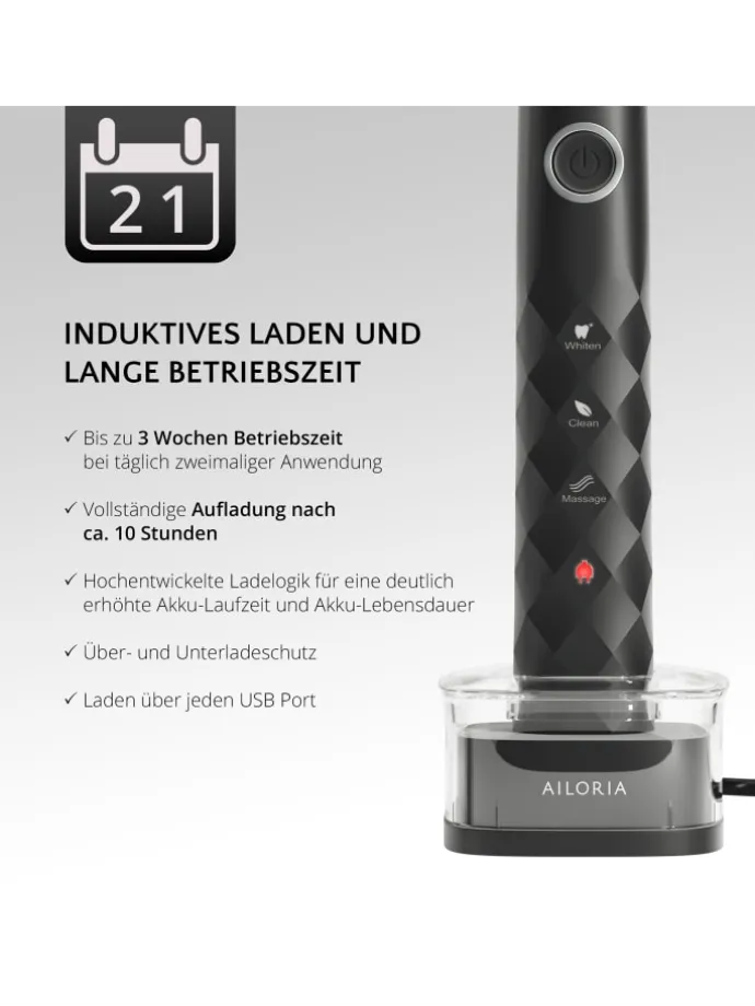 SHINE BRIGHT USB-Schallzahnbürste in schwarz