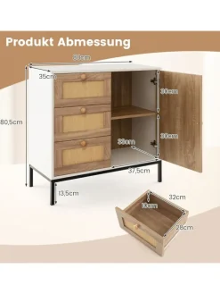 Sideboard mit 3 Schubladen 80cm in Beige