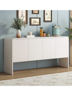 Sideboard mit 4 Türen und Rückstoßvorrichtung in Weiß
