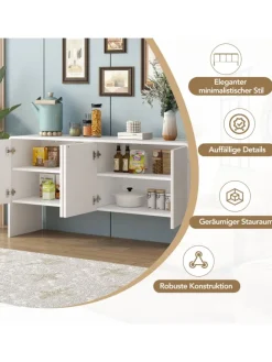 Sideboard mit 4 Türen und Rückstoßvorrichtung in Weiß