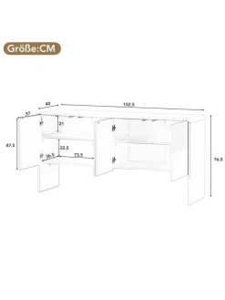 Sideboard mit 4 Türen und Rückstoßvorrichtung in Weiß
