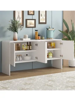 Sideboard mit 4 Türen und Rückstoßvorrichtung in Weiß