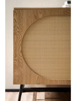 Sideboard 140x80x40 cm Kommode Eiche-Dekor mit Rattan Geflecht