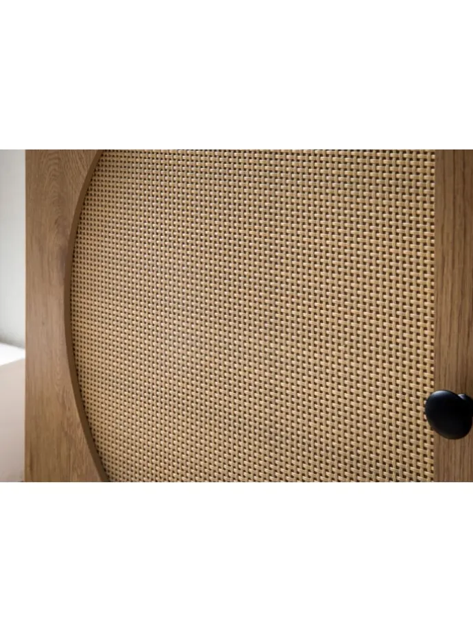 Sideboard 140x80x40 cm Kommode Eiche-Dekor mit Rattan Geflecht