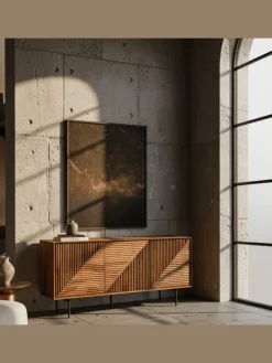 Sideboard 148x72x40 cm Massivholz / Metall Anrichte, Kommode