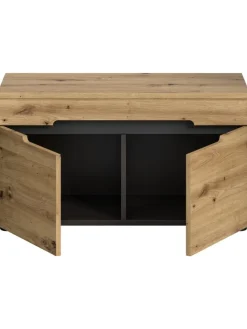 Sitzbank (B/H/T: 80x45x37 cm) in Basalt grau und Artisan Nachbildung