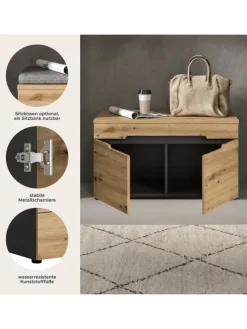 Sitzbank (B/H/T: 80x45x37 cm) in Basalt grau und Artisan Nachbildung