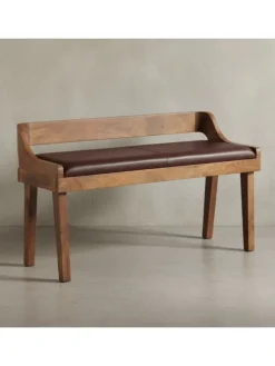 Sitzbank | Echtleder/Holz, 108x63x43cm, Rückenlehne