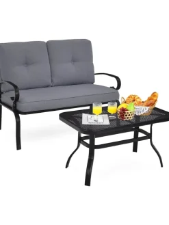 2-Sitzer Gartenbank mit Tisch in Grau