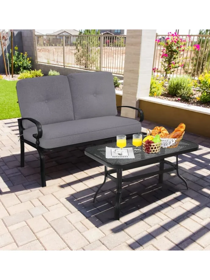 2-Sitzer Gartenbank mit Tisch in Grau