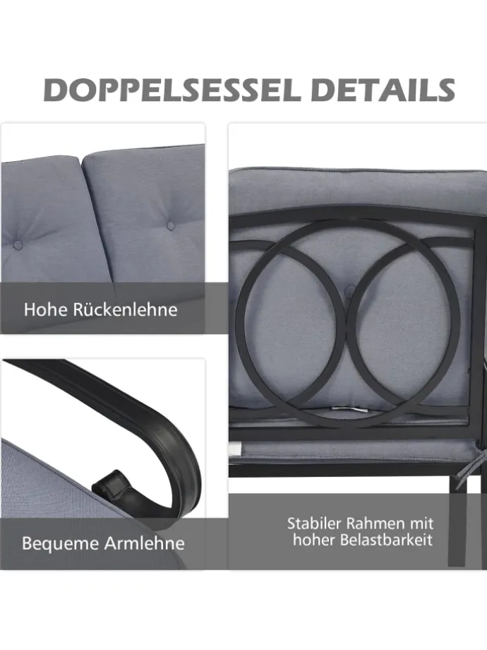 2-Sitzer Gartenbank mit Tisch in Grau