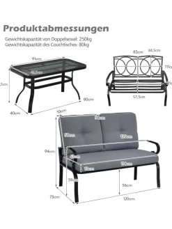 2-Sitzer Gartenbank mit Tisch in Grau