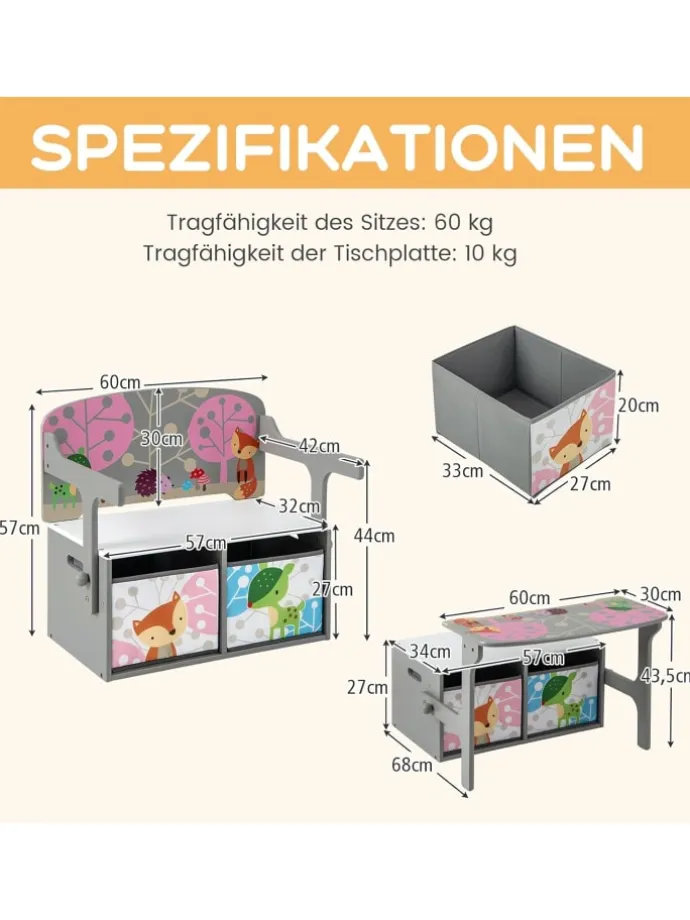 Sitzgruppe 3 in1 in Grau