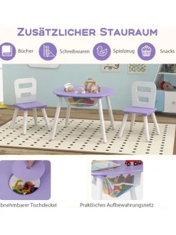 Sitzgruppe 3 tlg. Set ab 3 Jahren mit Kiefernholzbeinen in Lila