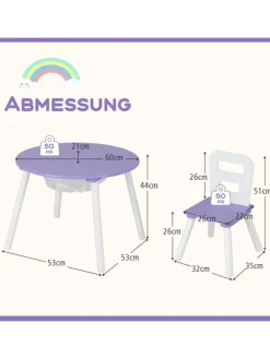 Sitzgruppe 3 tlg. Set ab 3 Jahren mit Kiefernholzbeinen in Lila