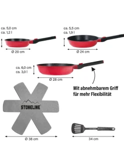 SMART Pfannen-Set 3-teilig, abnehmbarer Griff in Rubin rot