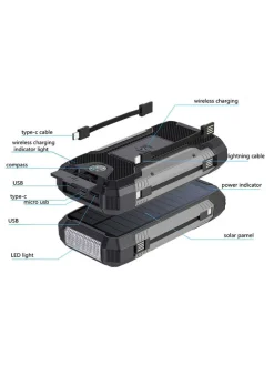 Solar-Powerbank 30.000 mAh in Grau