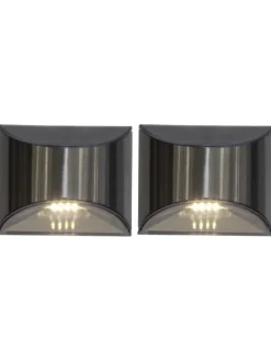 Solar-Wandleuchten ,Wally', 2er-Set, LED, Metall, silber, H 8cm, B 10c