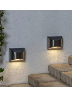 Solar-Wandleuchten ,Wally', 2er-Set, LED, Metall, silber, H 8cm, B 10c