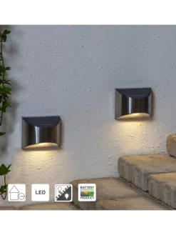 Solar-Wandleuchten ,Wally', 2er-Set, LED, Metall, silber, H 8cm, B 10c