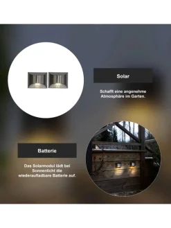 Solar-Wandleuchten ,Wally', 2er-Set, LED, Metall, silber, H 8cm, B 10c