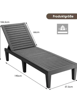 Sonnenliege 190 cm verstellbar in Schwarz