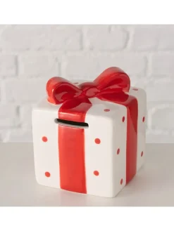 Spardose "Gift" in Weiß/ Rot - (H)10,5 cm