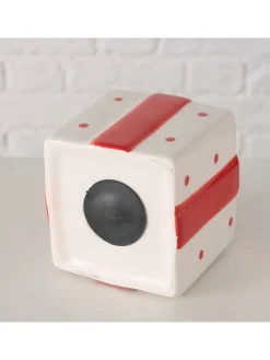 Spardose "Gift" in Weiß/ Rot - (H)10,5 cm