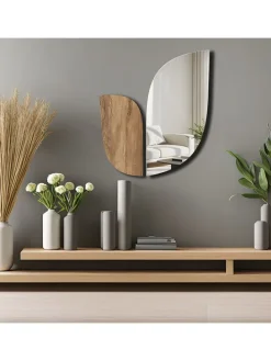 Spiegel in Silber/ Hellbraun - (B)43 x (H)50 cm