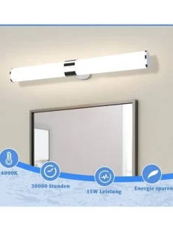 Spiegelleuchte LED in Chrom 15W 4000K Neutralweiß IP44 L 60CM