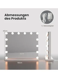 Spiegel mit Beleuchtung 50x12x43cm in Weiß