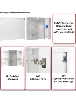 Spiegelschrank B19b mit 6 Regalböden, Weiß